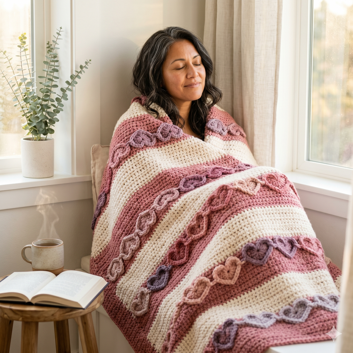 CROCHET PATTERN - With All My Heart - crochet blanket pattern, heart afghan pattern, throw blanket pattern with linked hearts - PDF Download