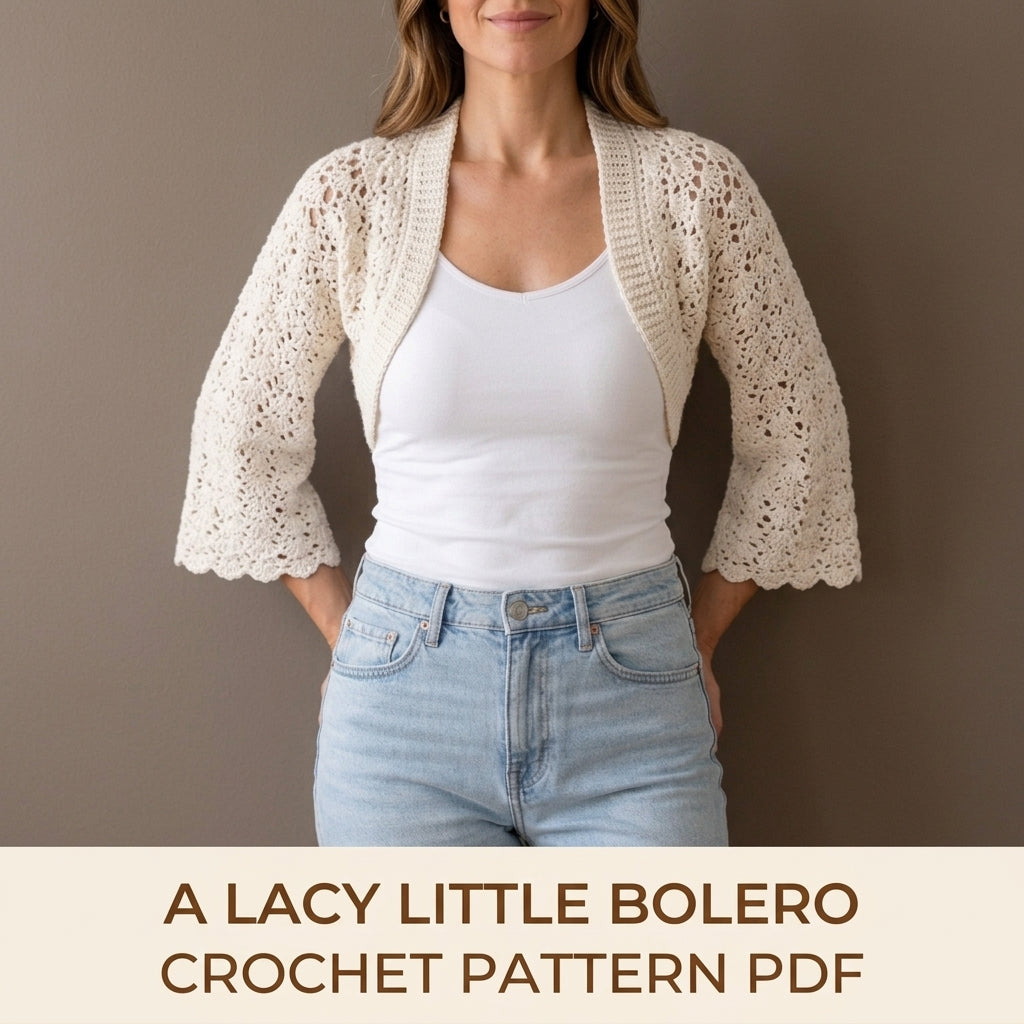 Lace Bolero Shrug Crochet Pattern PDF – Cropped Lace Shrug with Bell Sleeves