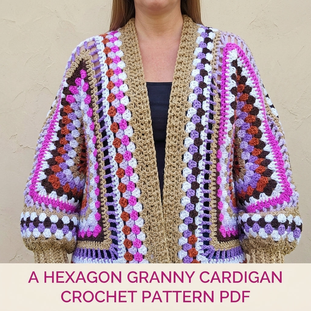 Hexagon Stripe Granny Cardigan Crochet Pattern PDF – Easy Hexagon Cardigan