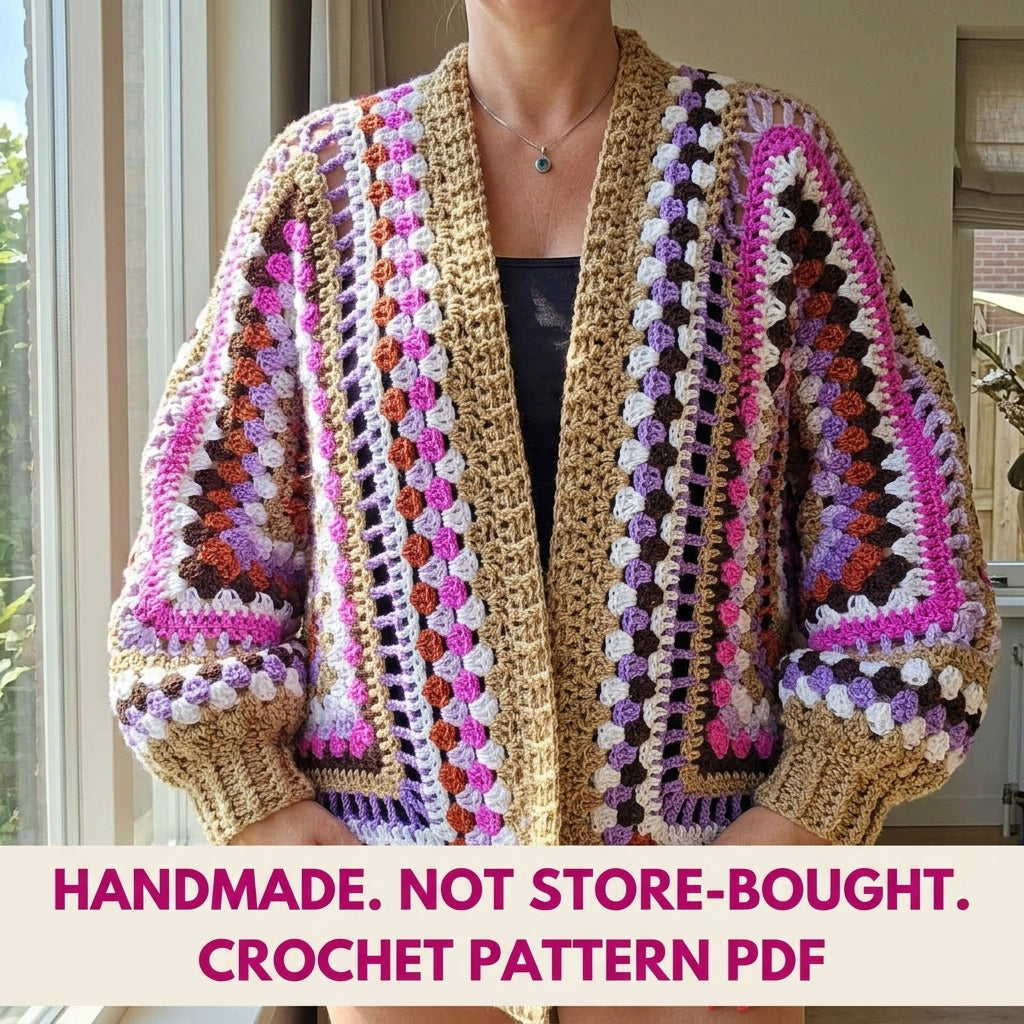Hexagon Stripe Granny Cardigan Crochet Pattern PDF – Easy Hexagon Cardigan