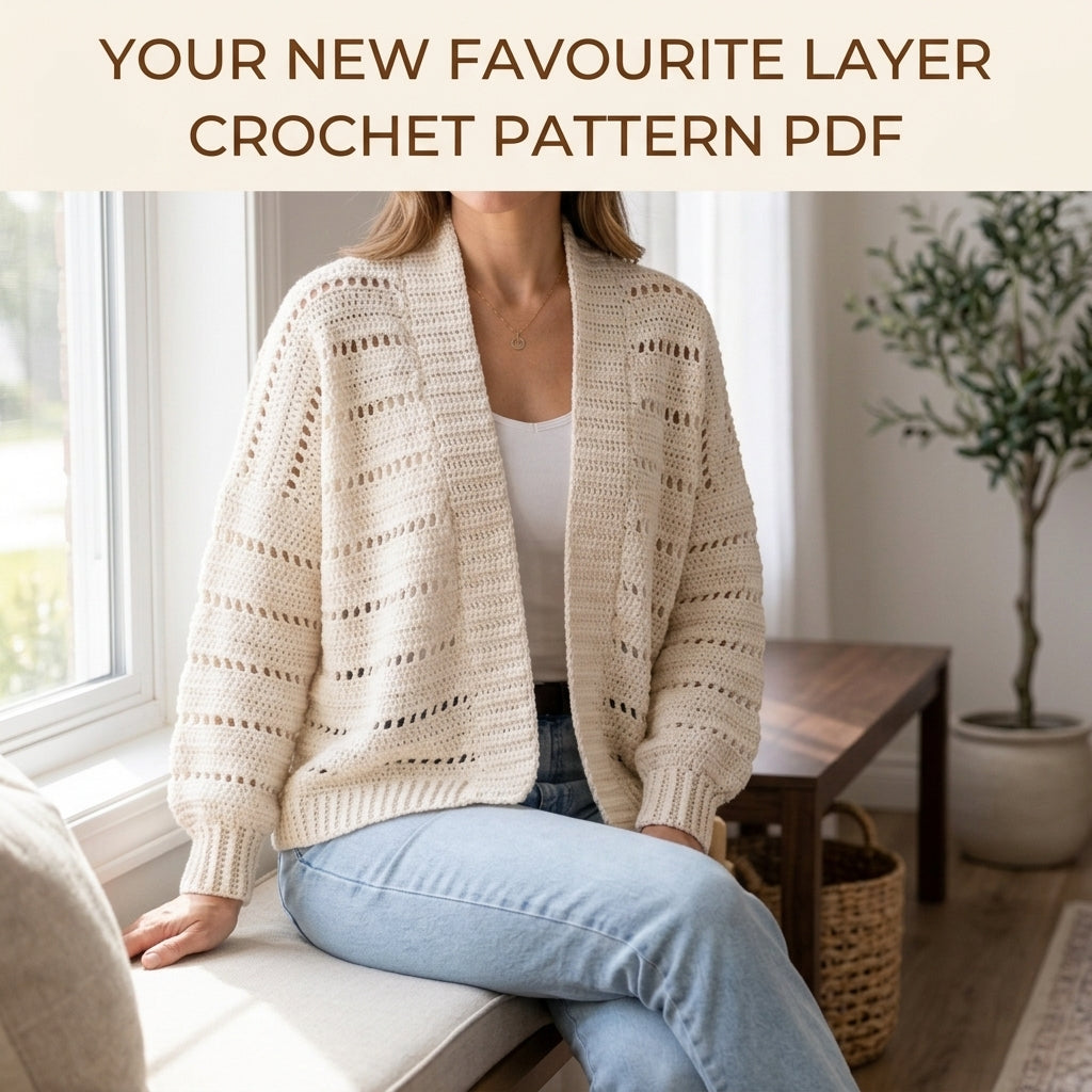 Lace Cocoon Cardigan Crochet Pattern PDF – Oversized Eyelet Cardigan with Ribbed Cuffs