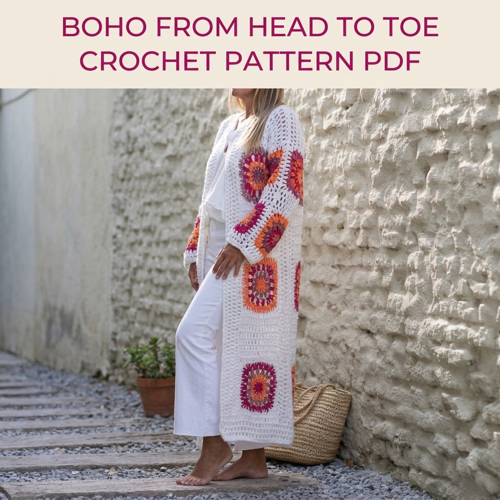 Long Granny Square Duster Crochet Pattern PDF – Boho Maxi Cardigan