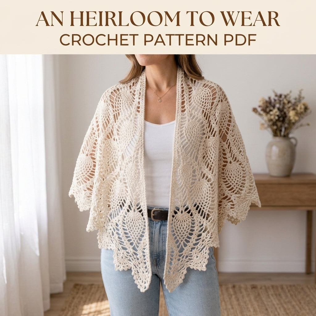 Pineapple Lace Shawl Crochet Pattern PDF – Classic Lace Wrap with Pointed Scalloped Edge