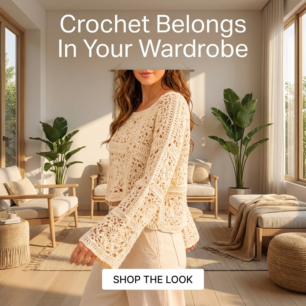 Granny Square Crop Top Crochet Pattern — Boho Lace Top with Bell Sleeves, Sizes XS–3XL, US Terms, PDF Download