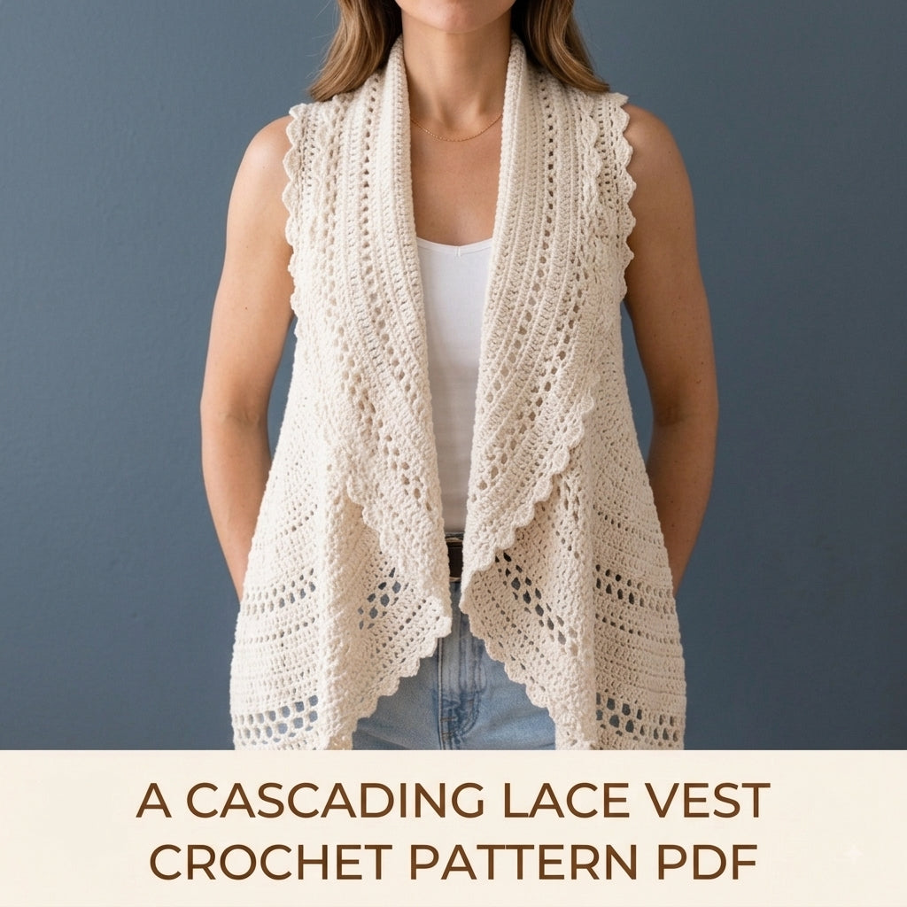 Lace Circle Vest Crochet Pattern PDF – Cascading Sleeveless Vest with Scalloped Edge