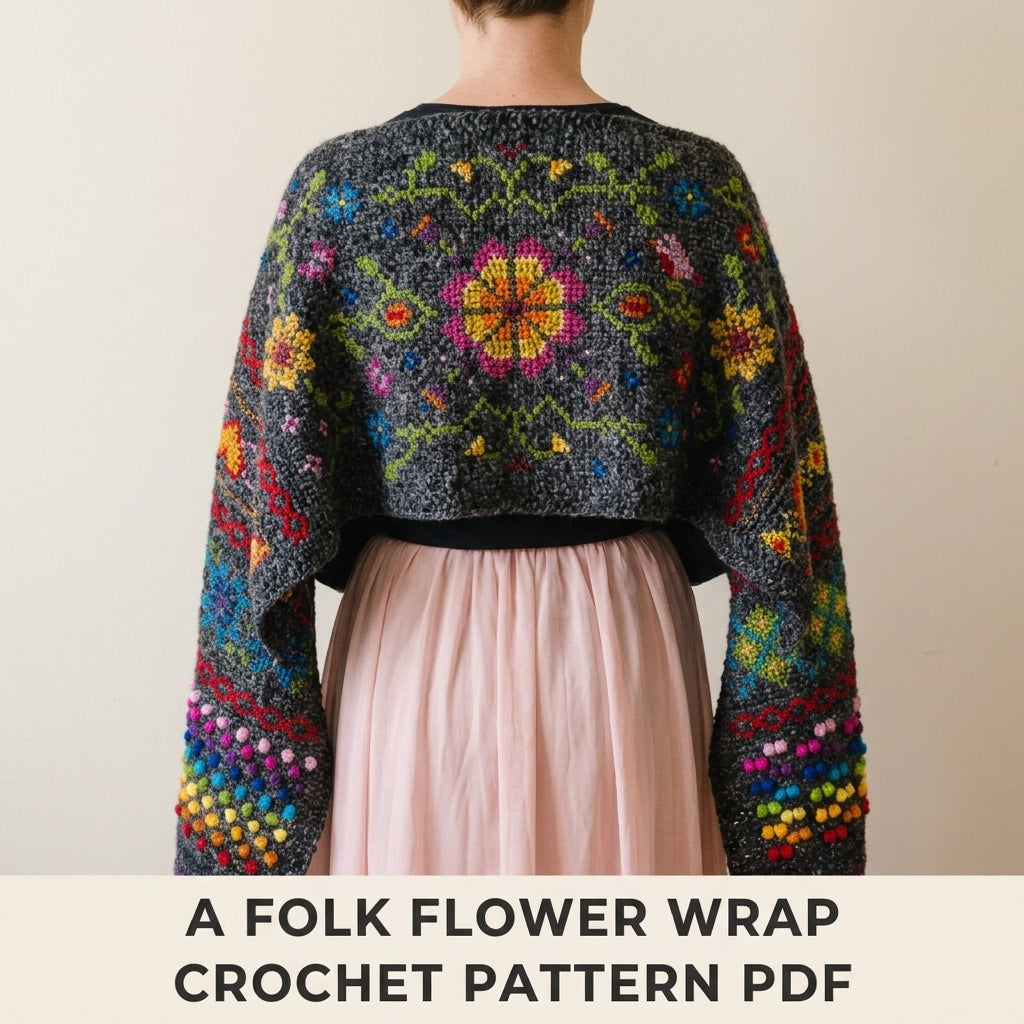 Cross-Stitch Folk Flower Wrap Crochet Pattern PDF – Embroidered Shawl