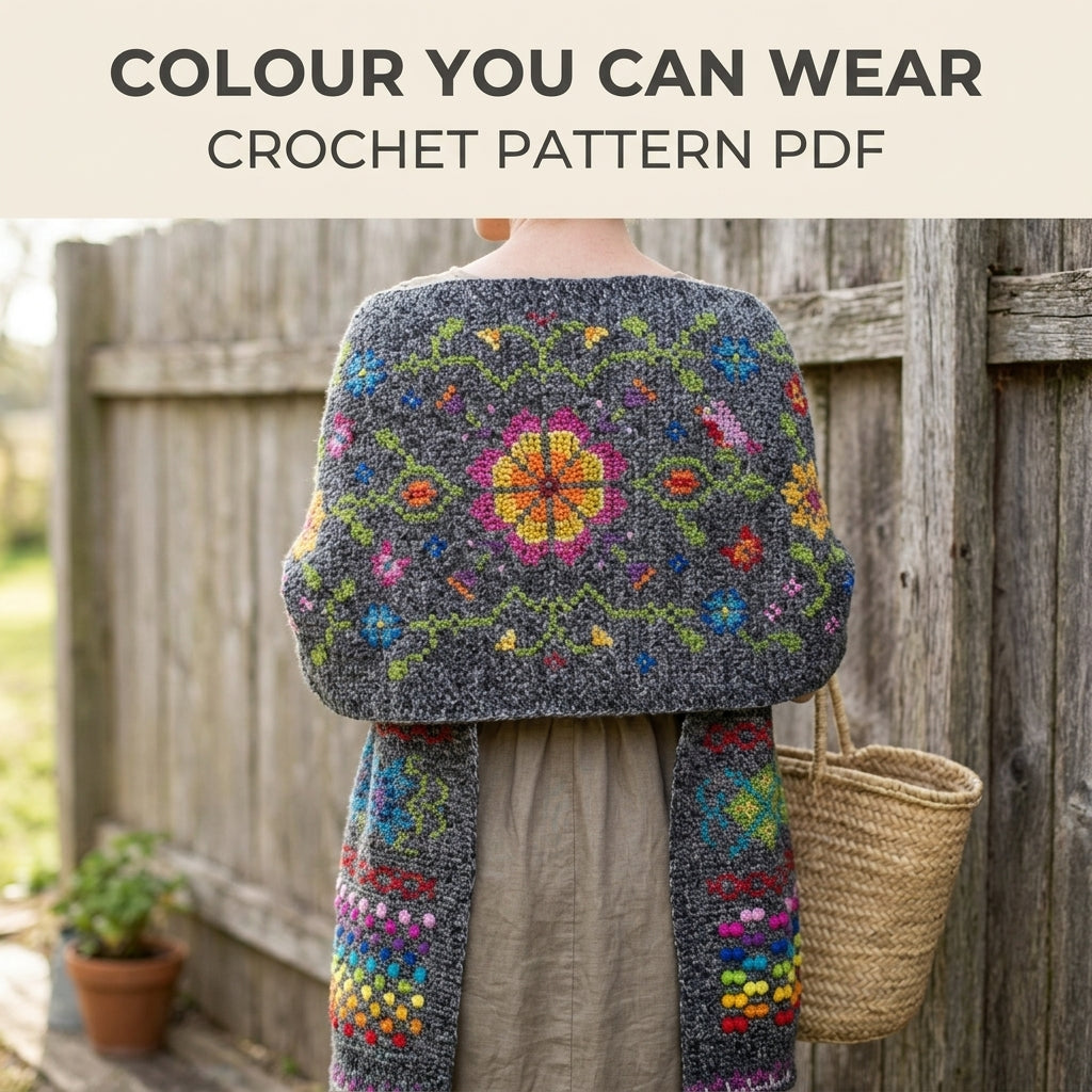Cross-Stitch Folk Flower Wrap Crochet Pattern PDF – Embroidered Shawl
