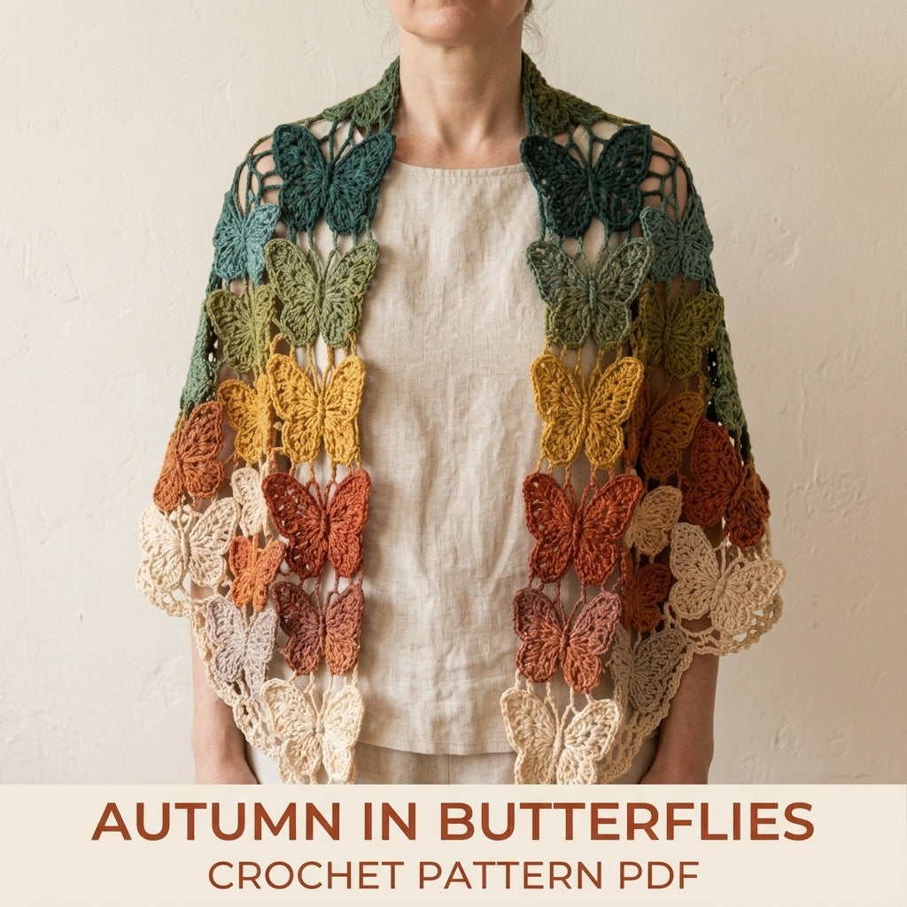 Autumn Butterfly Wrap Crochet Pattern PDF – Ombré Joined Butterfly Shawl