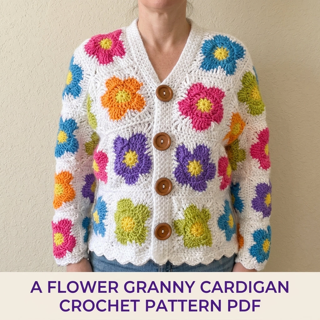 Flower Granny Square Cardigan Crochet Pattern PDF – Women's Granny Square Sweater