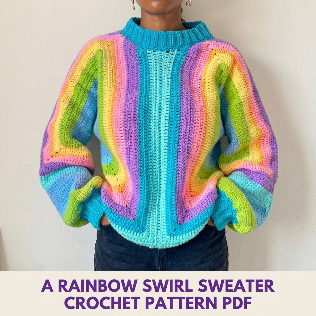 Rainbow Hexagon Sweater Crochet Pattern PDF – Oversized Swirl Stripe Pullover