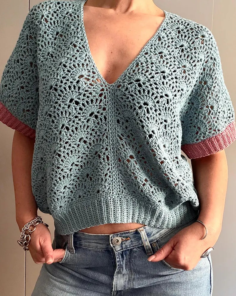 CROCHET PATTERN: Shelly Top | Granny Square Pullover & Cardigan | Easy Women's Crochet Tutorial