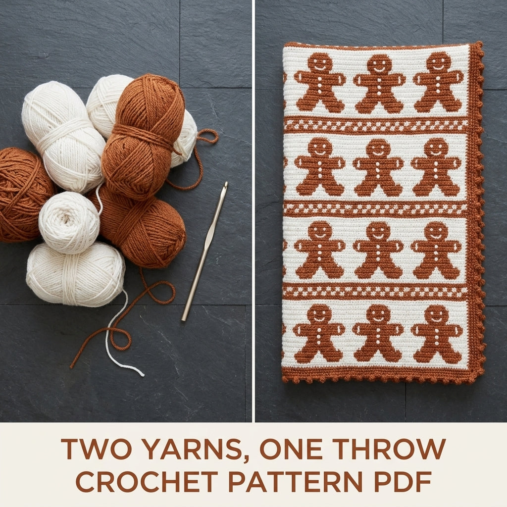 Gingerbread Crochet Blanket Pattern PDF – Christmas Tapestry Crochet Throw in Ginger and White