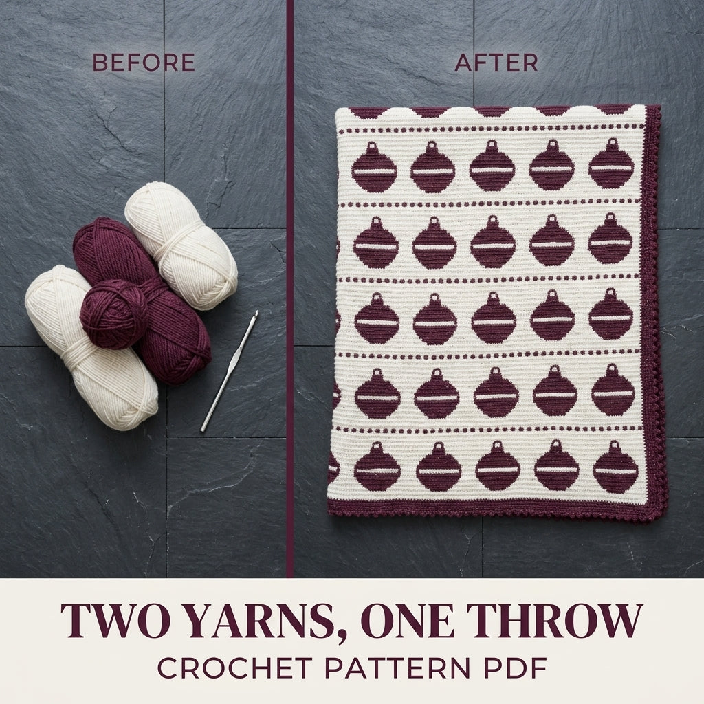 Christmas Ornament Crochet Blanket Pattern PDF – Tapestry Crochet Throw in Plum and White