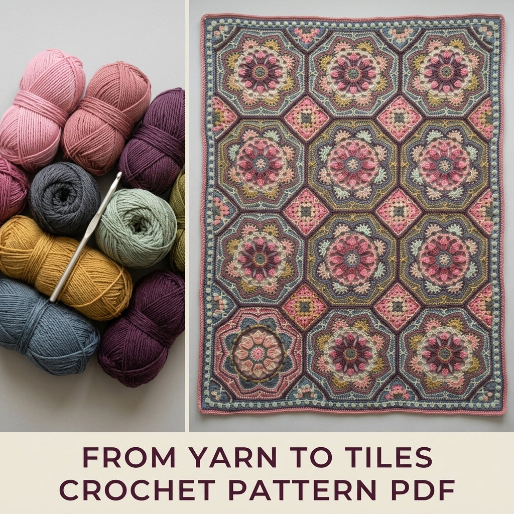 Tiled Flower Medallion Crochet Blanket Pattern PDF – Octagon Motif Throw in Vintage Pinks