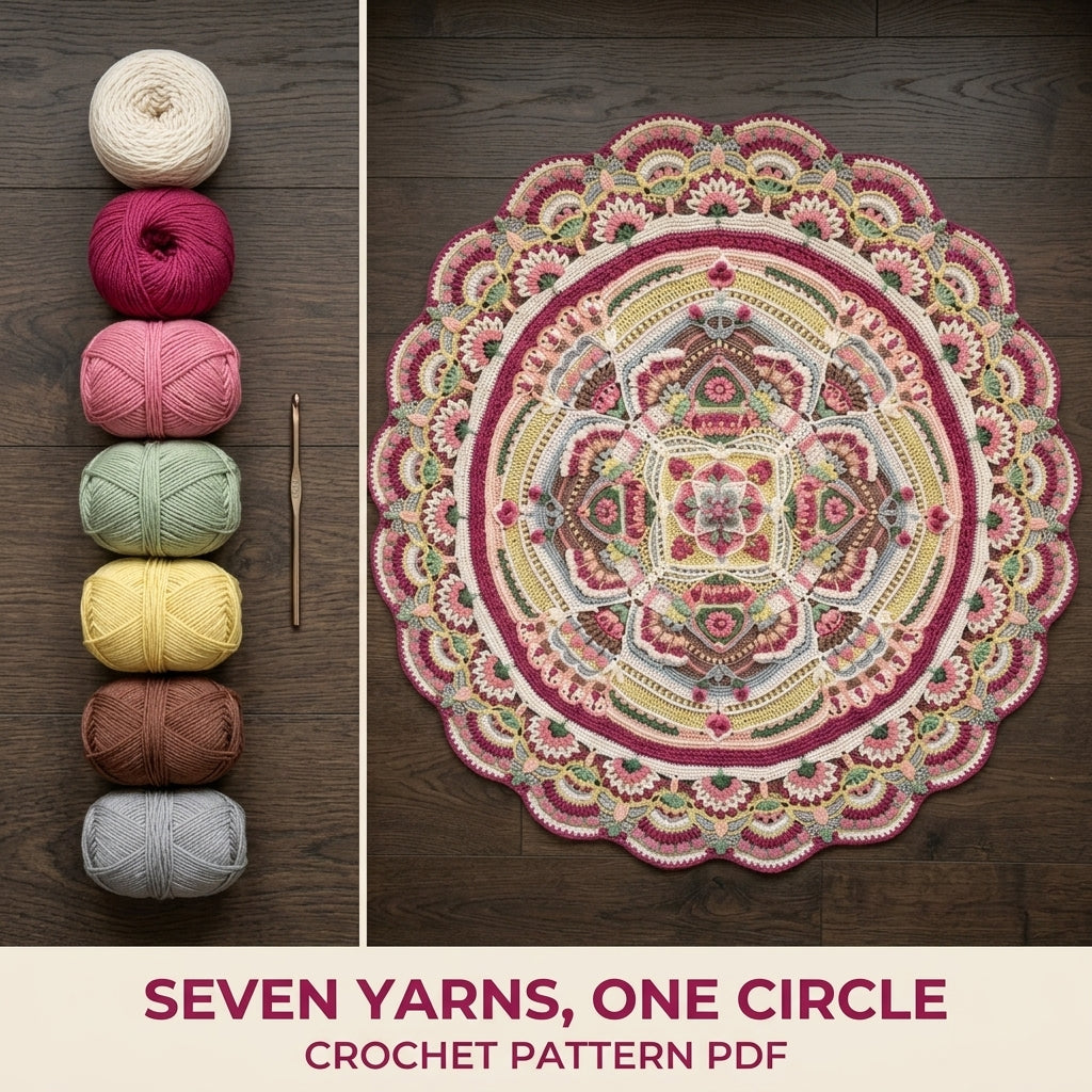 Rose Garden Round Blanket Pattern PDF – Rose Garden Mandala with Scalloped Fan Border