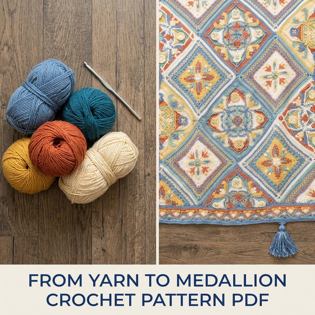 Blue Medallion Overlay Blanket Crochet Pattern PDF – Blue Medallion with Zigzag Border