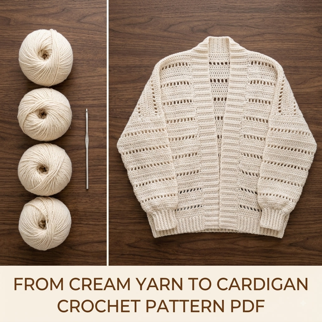 Lace Cocoon Cardigan Crochet Pattern PDF – Oversized Eyelet Cardigan with Ribbed Cuffs