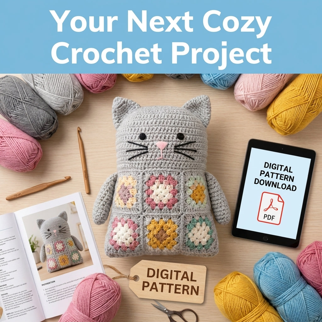 Granny Square Animal Cushion Crochet Pattern — Bear, Fox, Cat and Bunny, 4 Patterns in 1, US Terms, PDF Download