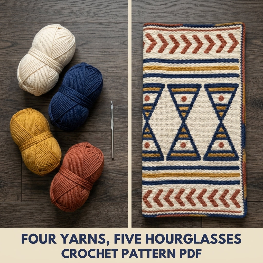 Hourglass Tapestry Crochet Wall Hanging Pattern PDF – Geometric Colourwork Wall Art