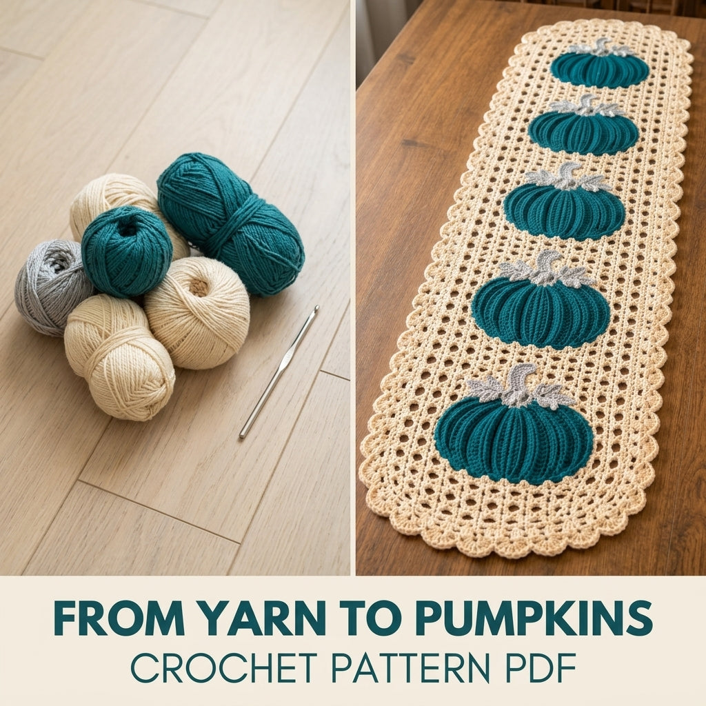 Teal Pumpkin Lace Table Runner Crochet Pattern PDF – Modern Fall Runner