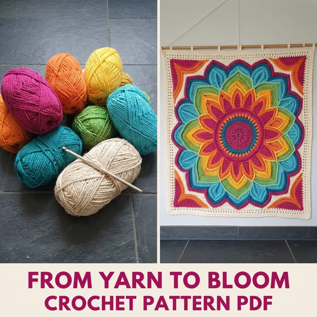 Rainbow Bloom Wall Hanging Crochet Pattern PDF – 3D Flower Mandala Wall Decor