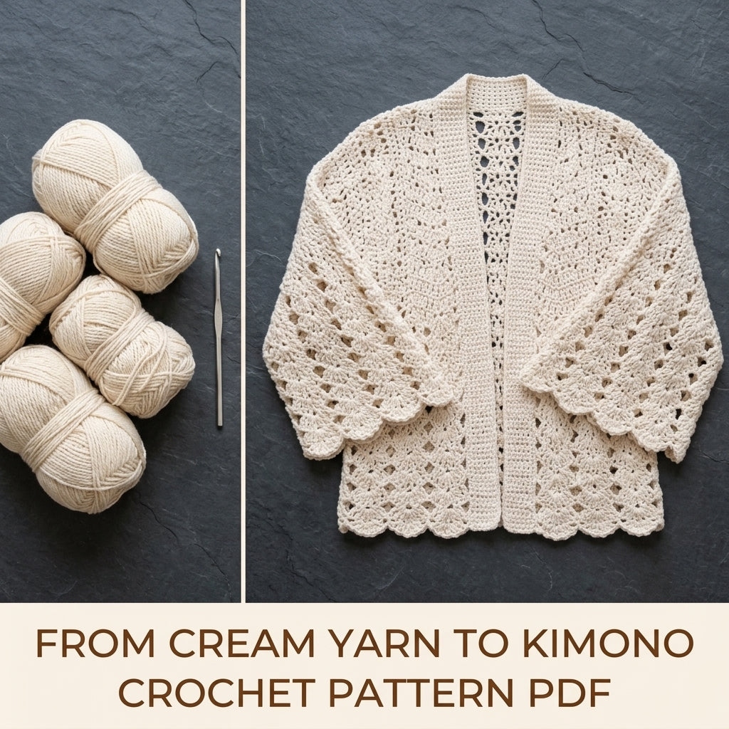 Lace Kimono Cardigan Crochet Pattern PDF – Fan Lace Cardigan with Wide Sleeves