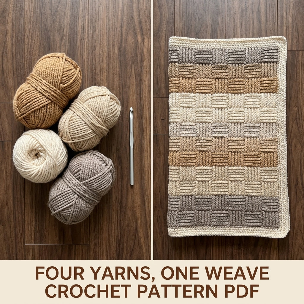 Basketweave Crochet Blanket Pattern PDF – Chunky Woven Texture Throw in Neutral Tones