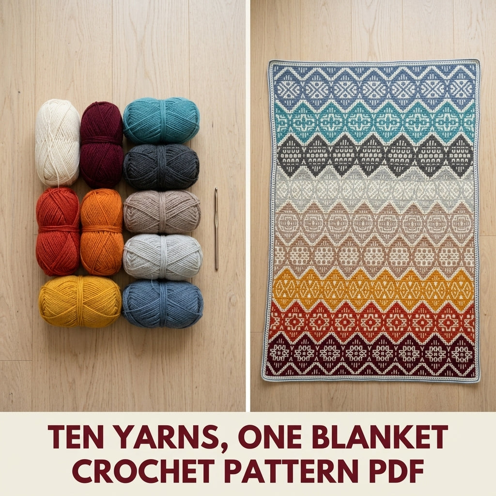 Gradient Mosaic Diamond Blanket Crochet Pattern PDF – Colour Band Mosaic Throw