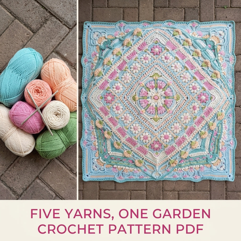 Aqua Peach Daisy Mandala Blanket Crochet Pattern PDF – Textured Daisy Square Throw