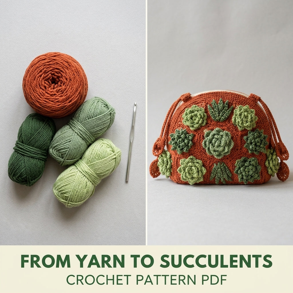 Succulent Bag Crochet Pattern PDF – Crossbody Bag with 3D Succulents