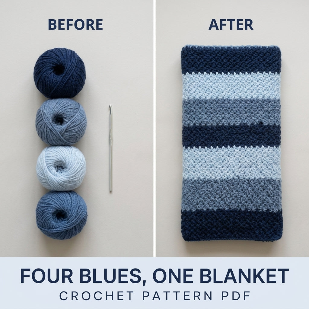 Star Stitch Crochet Blanket Pattern PDF – Textured Striped Throw in Navy and Blue
