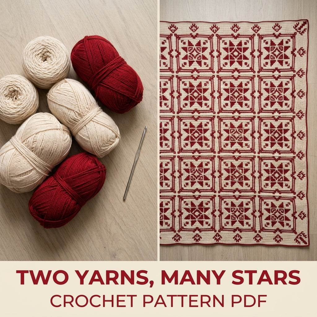 Red Star Sampler Mosaic Blanket Crochet Pattern PDF – Two Colour Mosaic Squares