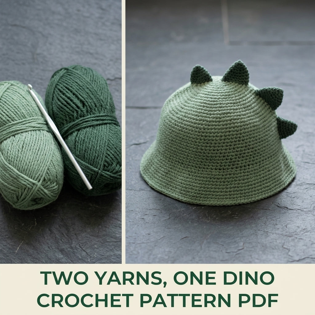 Dino Spike Bucket Hat Crochet Pattern PDF – Kids Dinosaur Hat with Spikes