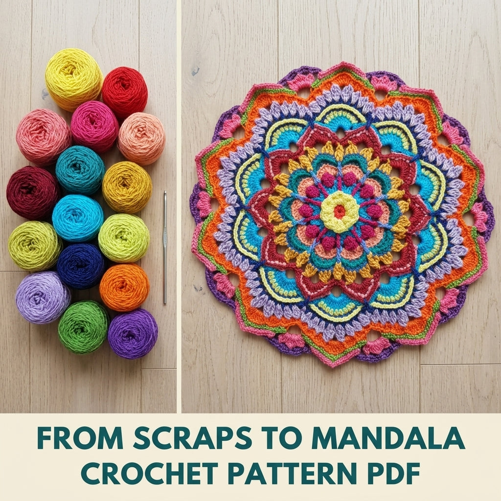 Rainbow Mandala Crochet Pattern PDF – Colourful Round Doily for Yarn Scraps