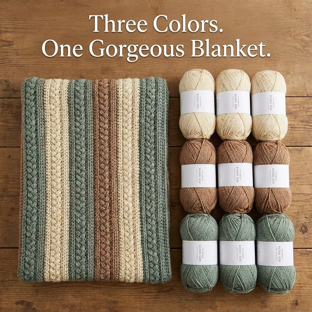 Cabled Stripe Blanket Crochet Pattern — Textured Braid Throw in Earth Tones, 4 Sizes, US Terms, PDF Download