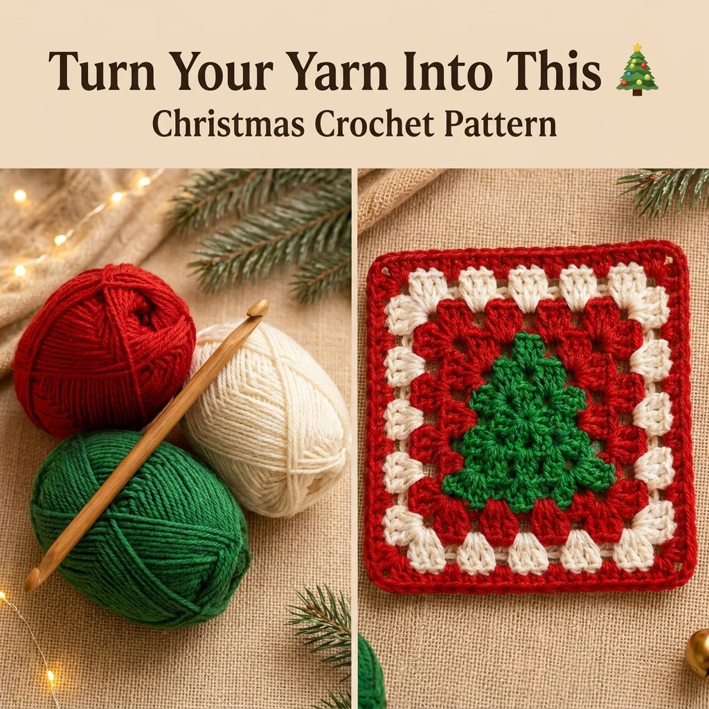 Christmas Tree Granny Square Crochet Pattern — 2 Festive Motifs in Red and Cream, Beginner Friendly, US Terms, PDF Download