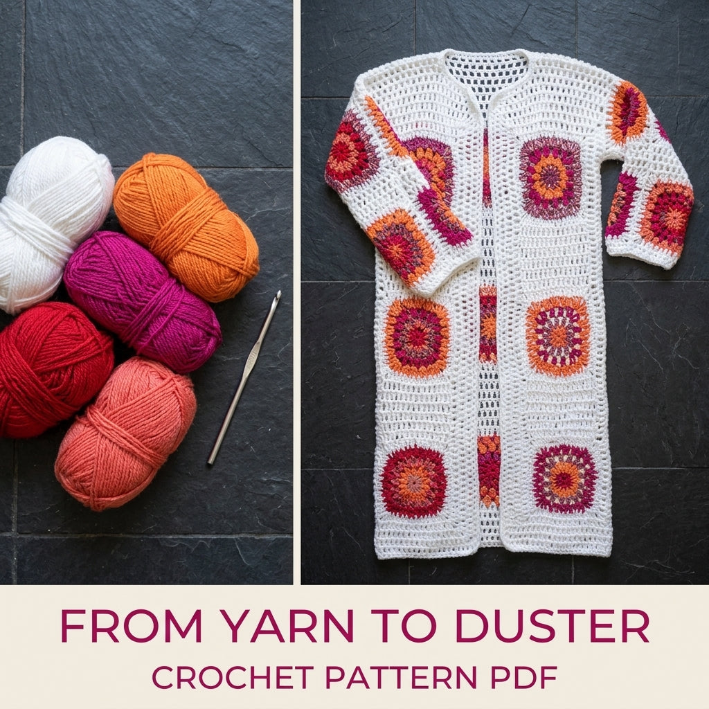 Long Granny Square Duster Crochet Pattern PDF – Boho Maxi Cardigan