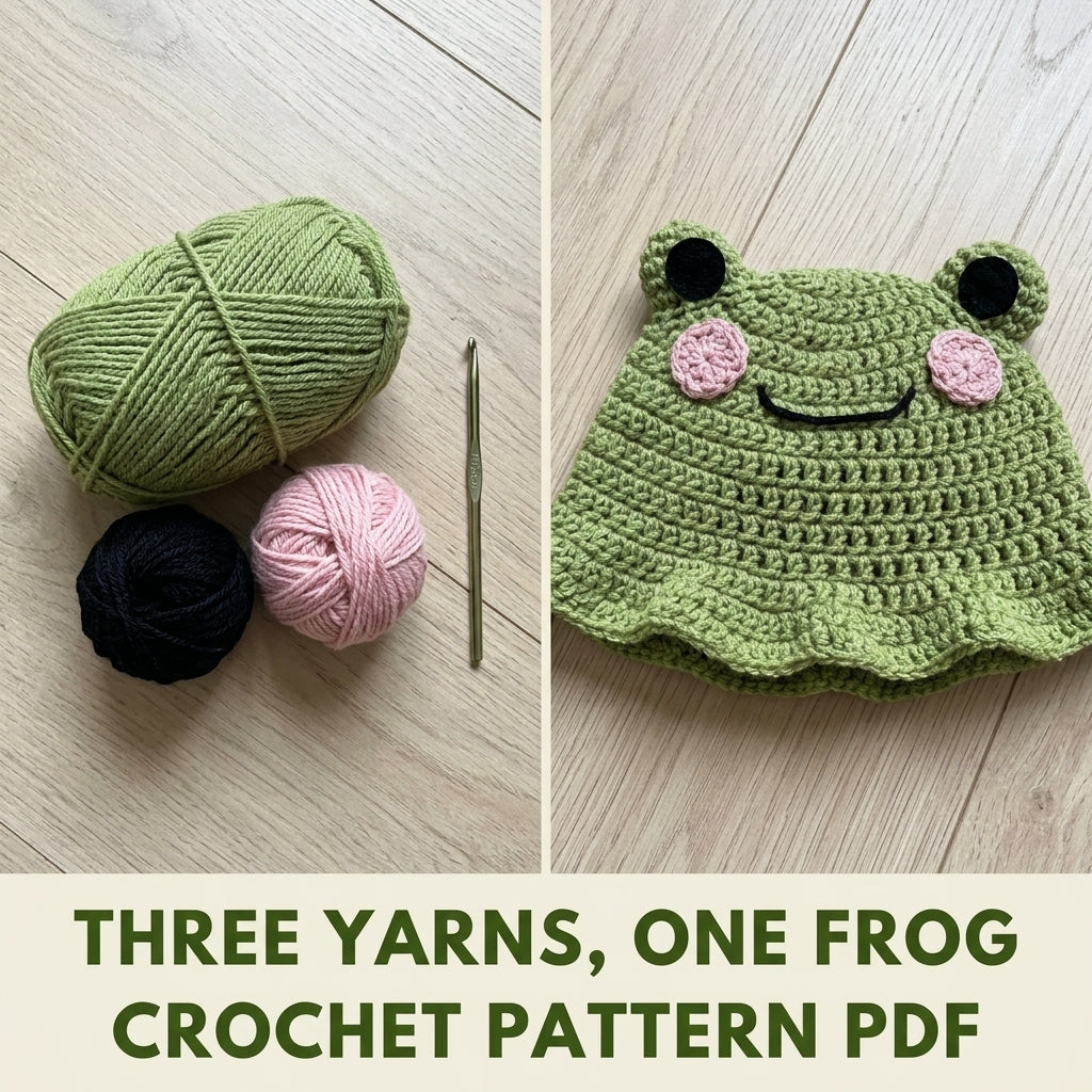 Frog Bucket Hat Crochet Pattern PDF – Cute Frog Face Hat with Ruffle Brim