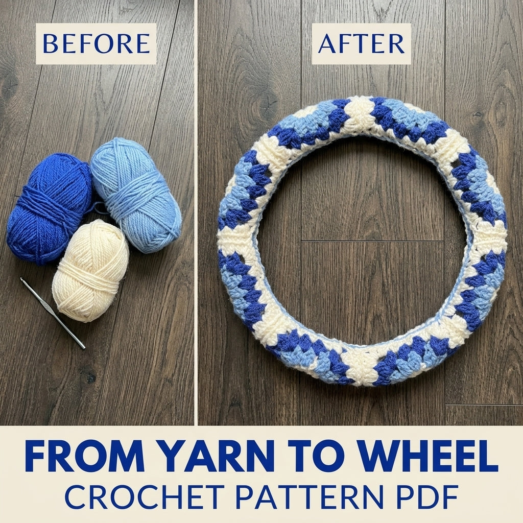Granny Stripe Steering Wheel Cover Crochet Pattern PDF – Car Accessory