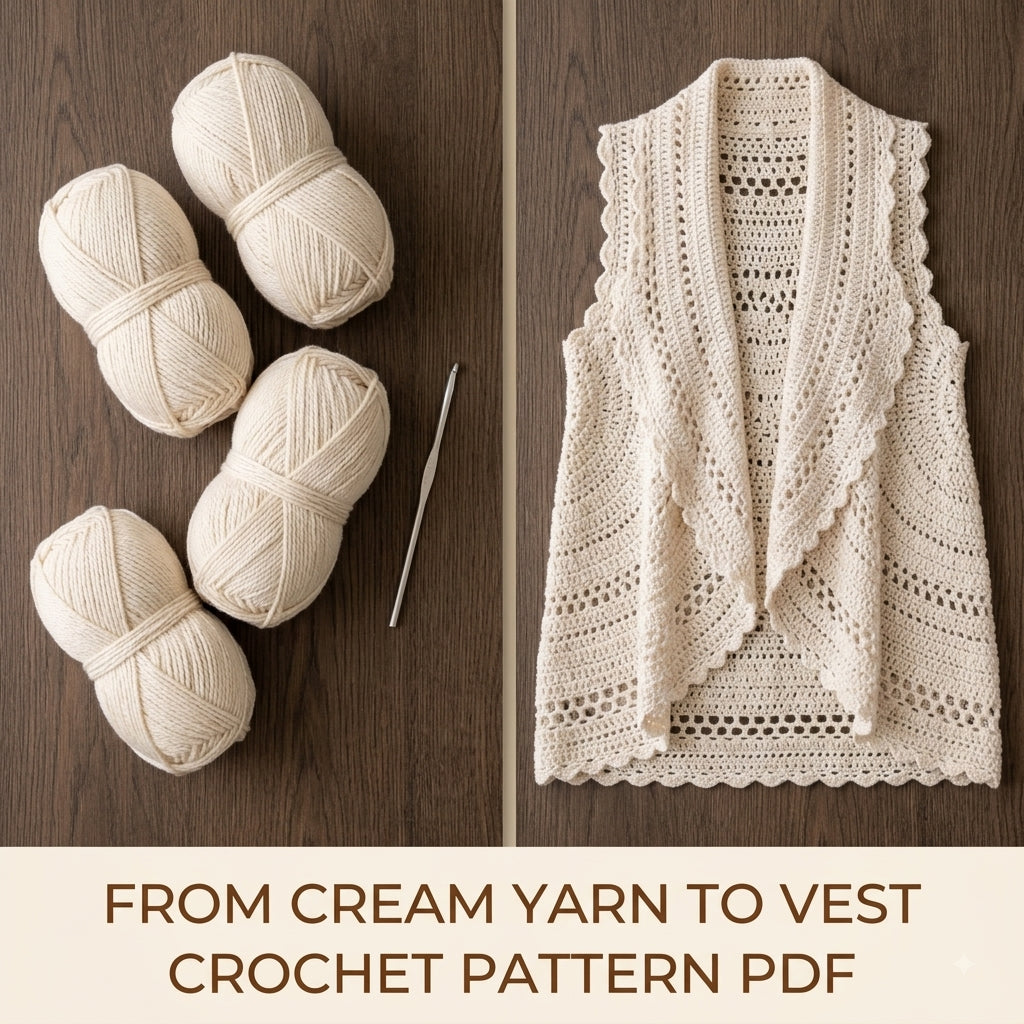 Lace Circle Vest Crochet Pattern PDF – Cascading Sleeveless Vest with Scalloped Edge