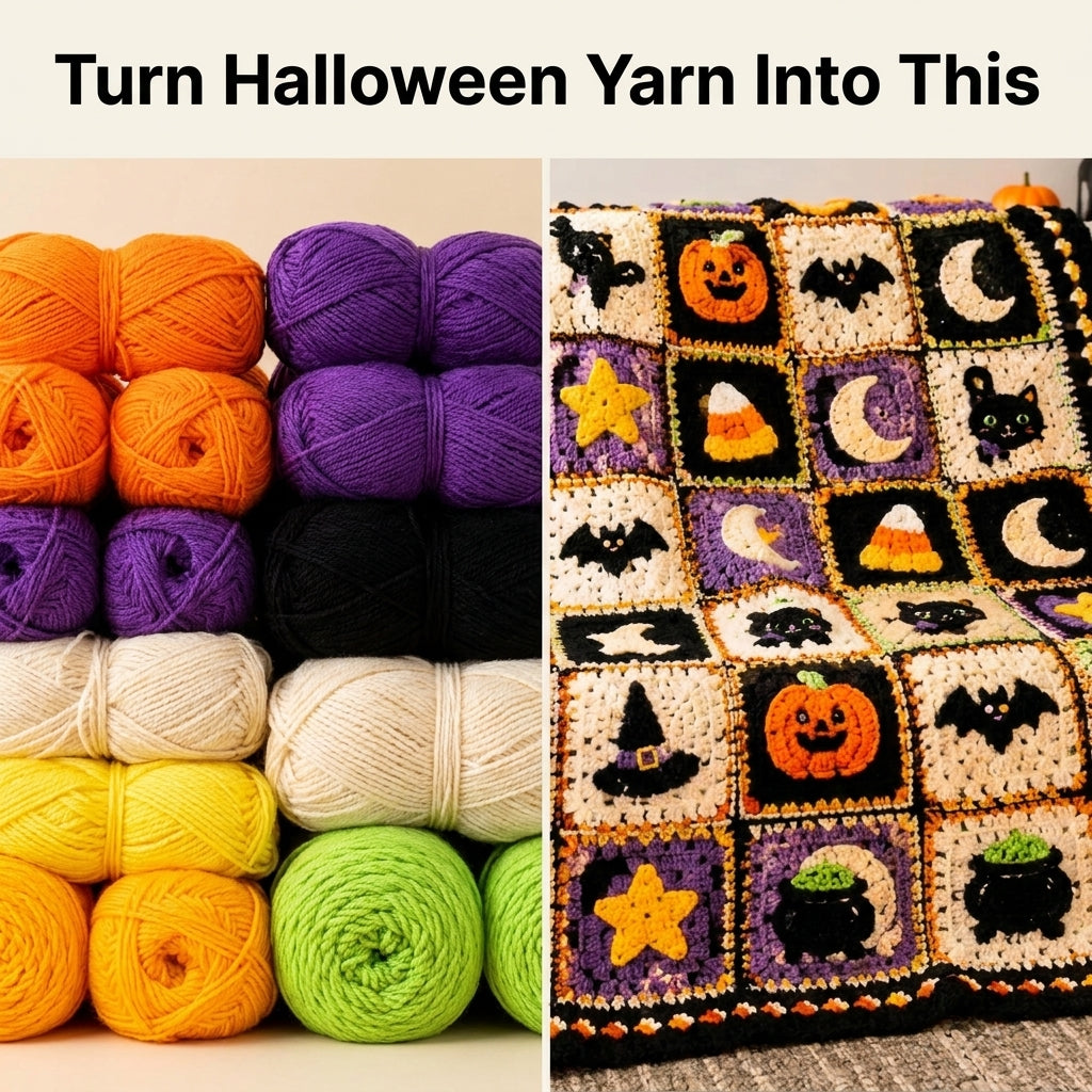 Halloween Sampler Granny Square Blanket Crochet Pattern | 8 Motif Squares in One PDF | Pumpkin, Bat, Black Cat, Candy Corn & More | Instant Download