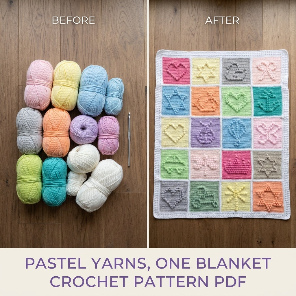 Bobble Shapes Baby Blanket Crochet Pattern PDF – Textured Pastel Squares