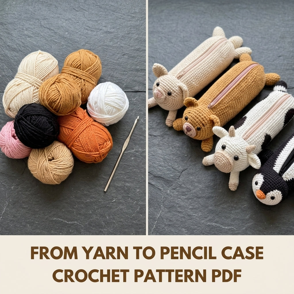 Animal Pencil Case Crochet Pattern PDF – Amigurumi Zip Pouch Set