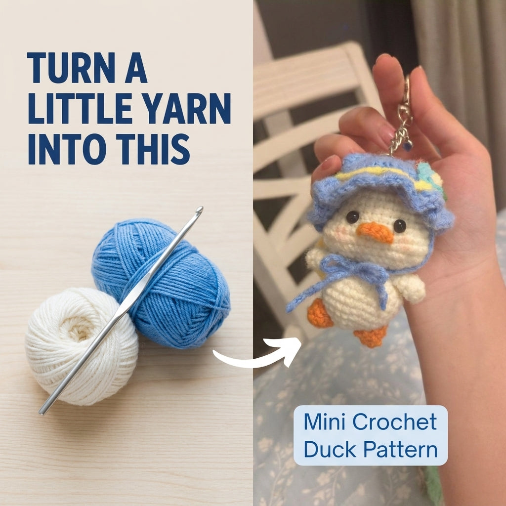 Duck Amigurumi Keychain Crochet Pattern | Mini Duckling with Removable Bonnet Hat | Beginner Amigurumi | PDF Instant Download