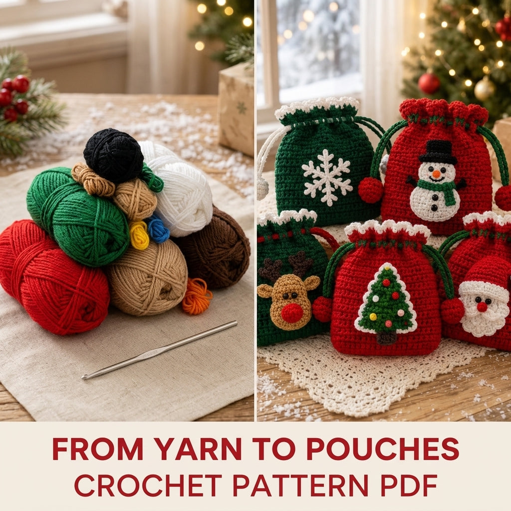 Christmas Drawstring Pouch Set Crochet Pattern PDF – Five Gift Bags