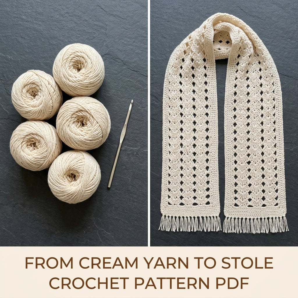 Lace Stole Wrap Crochet Pattern PDF – Long Diamond Lace Scarf Shawl with Fringe
