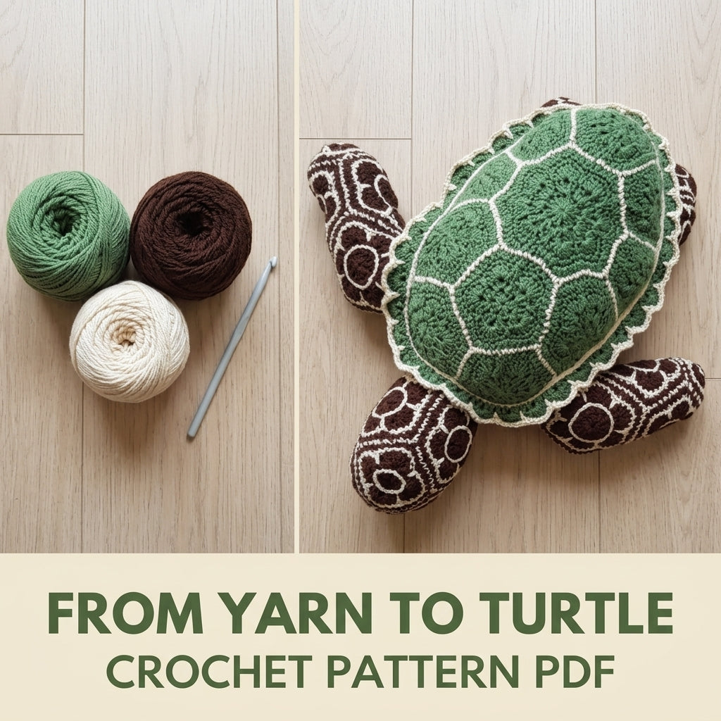 African Flower Sea Turtle Crochet Pattern PDF – Hexagon Amigurumi Turtle