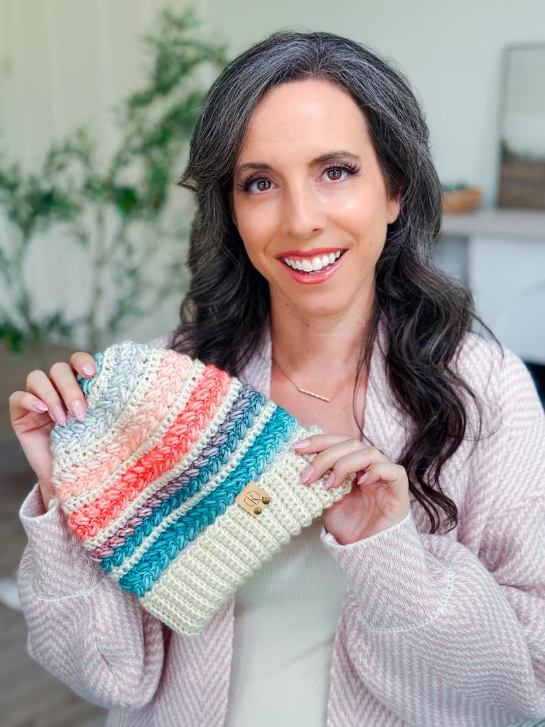 CROCHET PATTERN + VIDEO Wheat Crochet Beanie Pattern | Puff Stitch Hat Pdf Easy Crochet Hat Tutorial in 8 Sizes + Gift Tag Printable