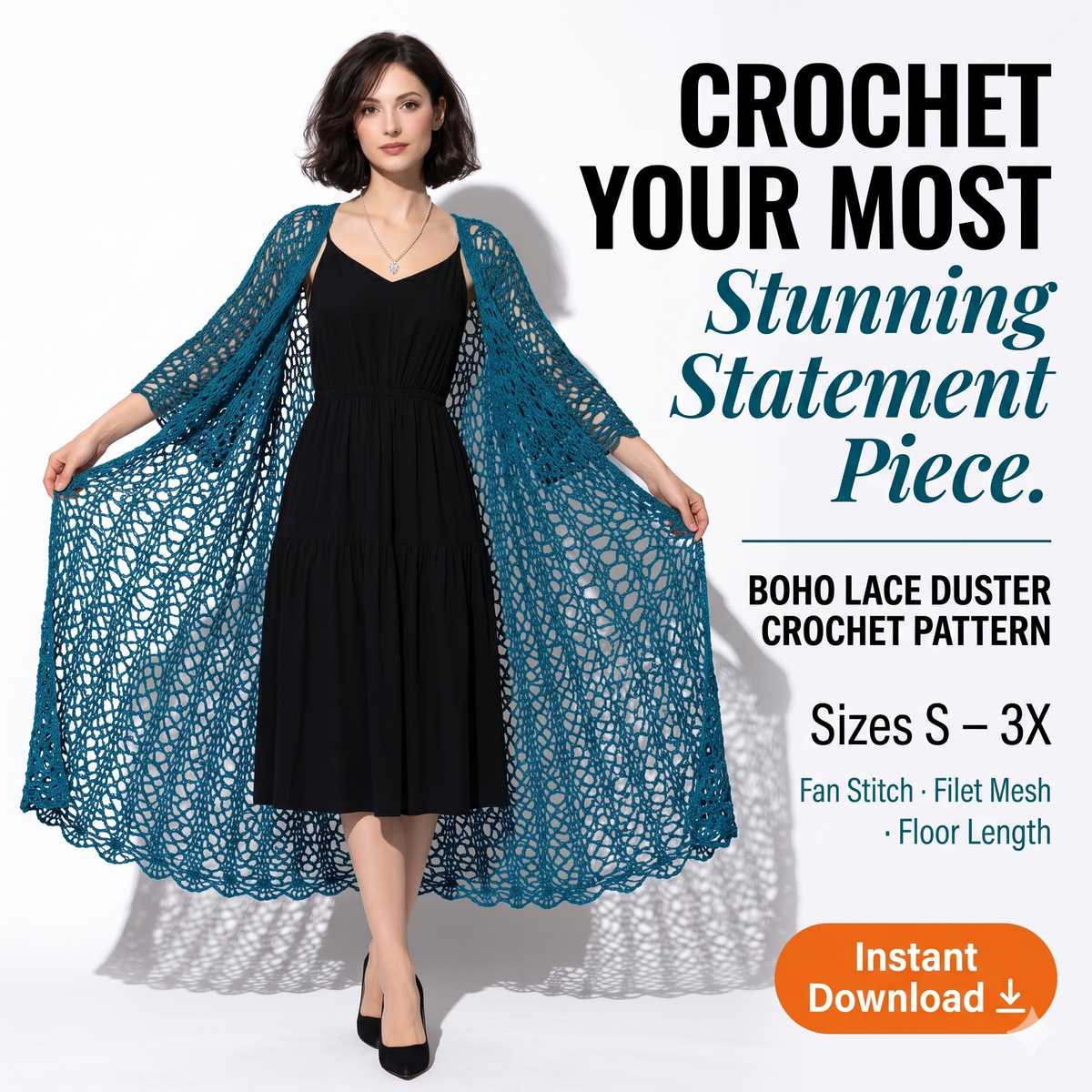 Boho Lace Duster Crochet Cardigan Pattern – Sun-Kissed Elegant Design (PDF Download)