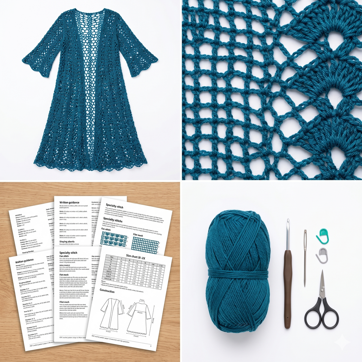 Boho Lace Duster Crochet Cardigan Pattern – Sun-Kissed Elegant Design (PDF Download)